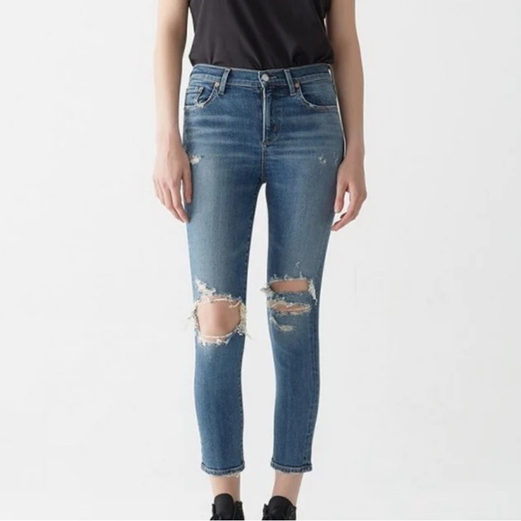 AGOLDE Women’s Sophie High Rise Skinny Distressed Ankle Crop Denim Jeans 25 - Picture 1 of 15